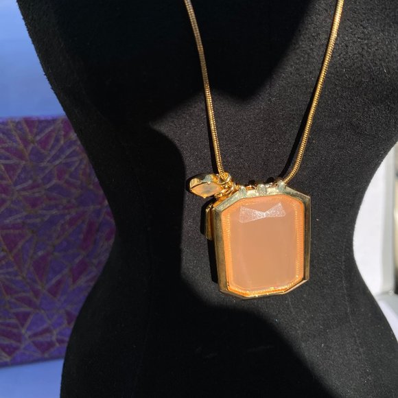 Gold Peach Bellini Lucite Pendant Necklace - Picture 1 of 6